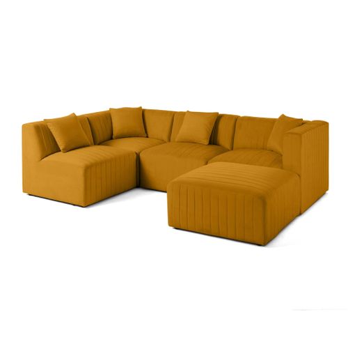 Nova - Canapé Modulable D'angle Gauche - 5 Places - Avec Pouf D'appoint - En Velours