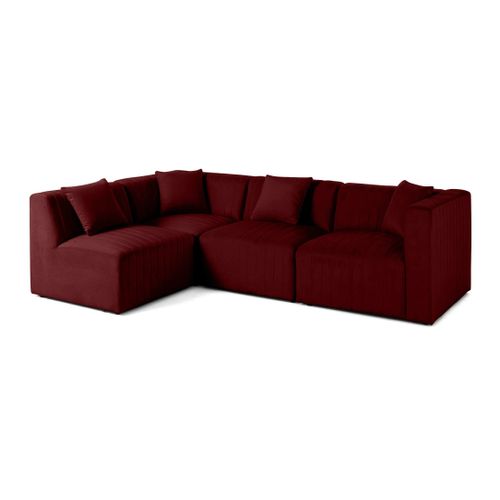 Nova - Canapé Modulable D'angle Gauche - 5 Places - Avec Pouf D'appoint - En Velours Rouge