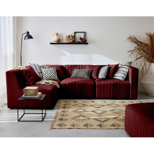 Nova - Canapé Modulable D'angle Gauche - 5 Places - Avec Pouf D'appoint - En Velours Rouge