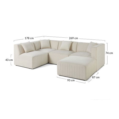 Nova - Canapé Modulable D'angle Gauche - 5 Places - Avec Pouf D'appoint - En Velours Rouge