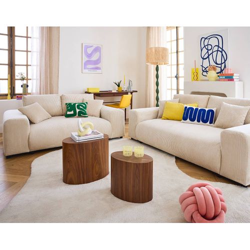 Garance - Canapé Droit 2 Places - En Velours Côtelé Beige