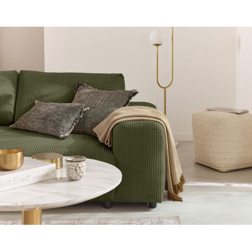 Garance - Canapé Droit 3 Places - En Velours Côtelé Vert