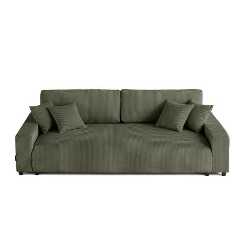 Canapé Droit Convertible 3 Places Pivoine En Velours Côtelé Vert