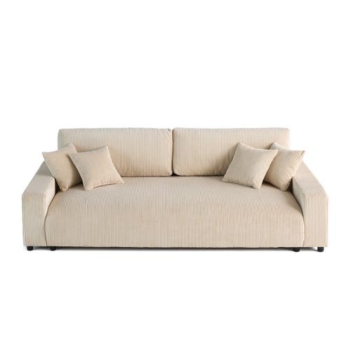 Canapé Droit Convertible 3 Places Pivoine En Velours Côtelé Beige