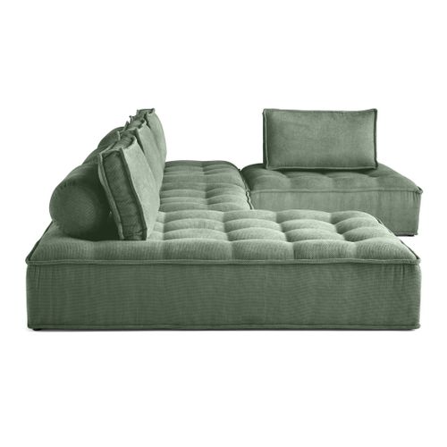 Marisol - Canapé Panoramique Modulable 7 Places - Velours Texturé Vert