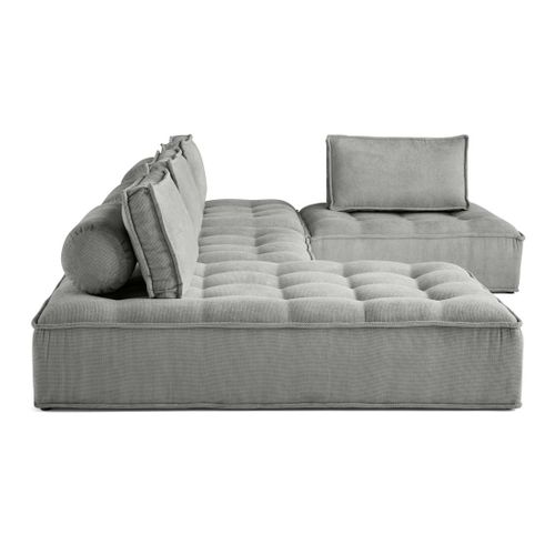 Marisol - Canapé Panoramique Modulable 7 Places - Velours Texturé Gris