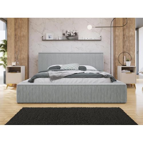 Swan - Lit Coffre - 140x200 Cm - Sommier Inclus - En Velours Côtelé Grosses Côtes