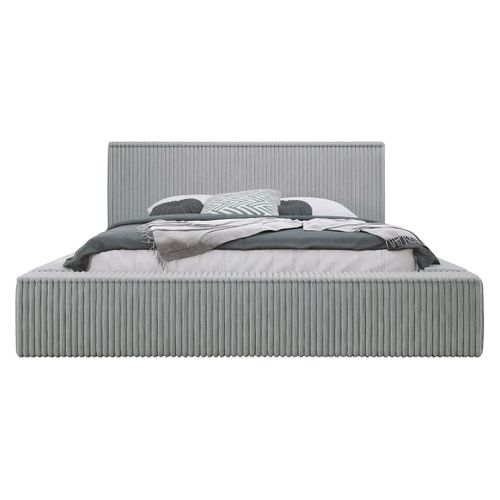 Swan - Lit Coffre - 140x200 Cm - Sommier Inclus - En Velours Côtelé Grosses Côtes