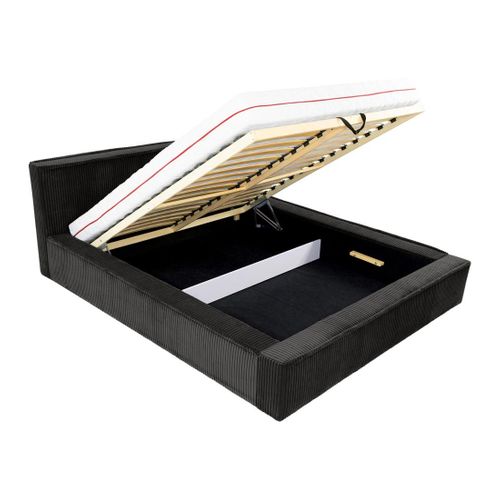 Swan - Lit Coffre - 160x200 Cm - Sommier Inclus - En Velours Côtelé Grosses Côtes