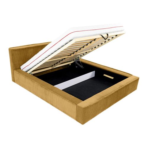 Swan - Lit Coffre - 160x200 Cm - Sommier Inclus - En Velours Côtelé Grosses Côtes