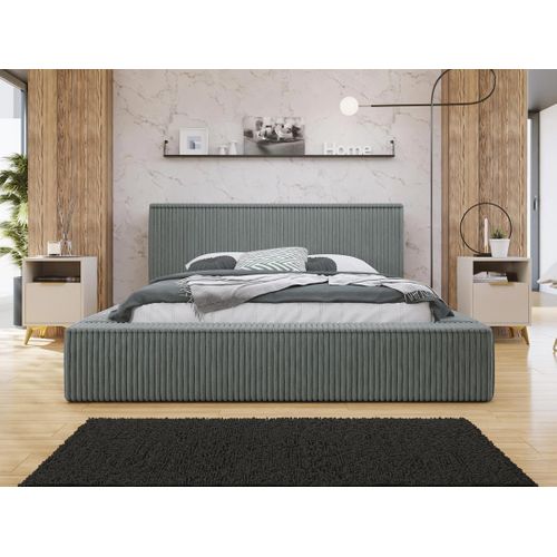 Swan - Lit Coffre - 160x200 Cm - Sommier Inclus - En Velours Côtelé Grosses Côtes