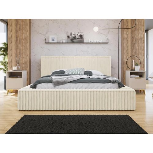 Swan - Lit Coffre - 160x200 Cm - Sommier Inclus - En Velours Côtelé Grosses Côtes