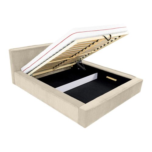 Swan - Lit Coffre - 160x200 Cm - Sommier Inclus - En Velours Côtelé Grosses Côtes