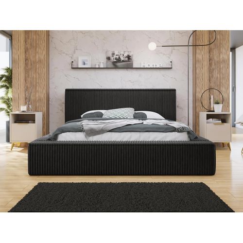 Swan - Lit Coffre - 180x200 Cm - Sommier Inclus - En Velours Côtelé Grosses Côtes