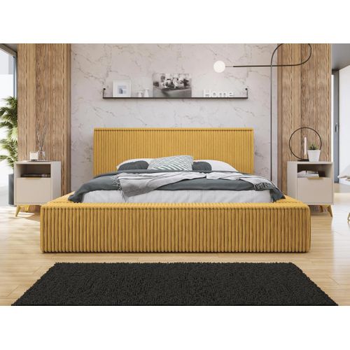 Swan - Lit Coffre - 180x200 Cm - Sommier Inclus - En Velours Côtelé Grosses Côtes