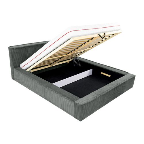 Swan - Lit Coffre - 180x200 Cm - Sommier Inclus - En Velours Côtelé Grosses Côtes