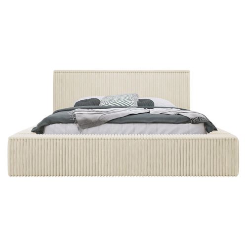 Swan - Lit Coffre - 180x200 Cm - Sommier Inclus - En Velours Côtelé Grosses Côtes