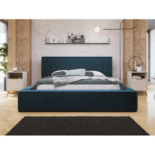 Swan - Lit Coffre - 180x200 Cm - Sommier Inclus - En Velours Côtelé Grosses Côtes