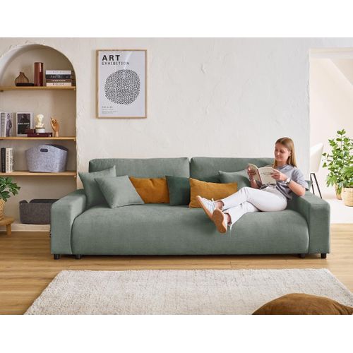 Canapé Droit Convertible 3 Places Pivoine En Velours Texturé Vert