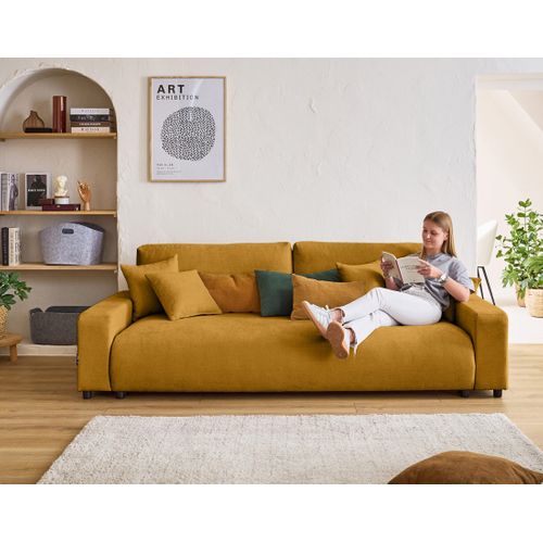 Canapé Droit Convertible 3 Places Pivoine En Velours Texturé Jaune