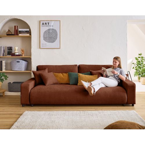 Canapé Droit Convertible 3 Places Pivoine En Velours Texturé Terracotta