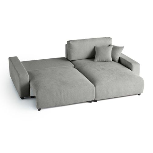 Pivoine - Canapé D'angle Réversible - 4 Places - Convertible Avec Coffre - En Velours Texturé Gris