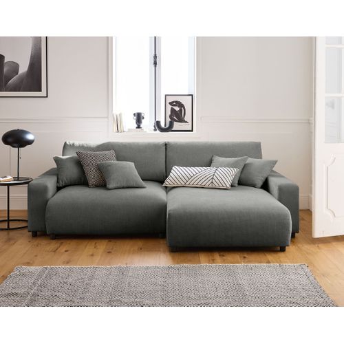 Pivoine - Canapé D'angle Réversible - 4 Places - Convertible Avec Coffre - En Velours Texturé Gris
