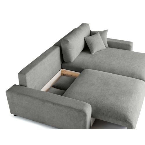 Pivoine - Canapé D'angle Réversible - 4 Places - Convertible Avec Coffre - En Velours Texturé Gris