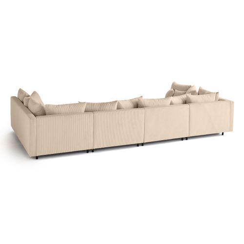 Edinburg - Canapé Modulable Panoramique 6 Places - En Velours Côtelé Beige