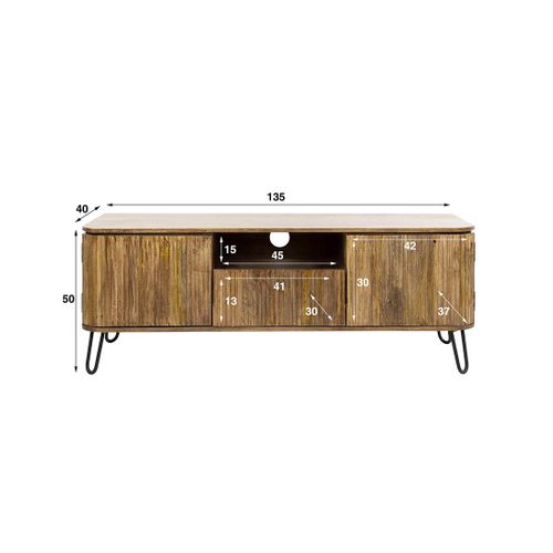 Delhi - Meuble TV - Bois Massif Et Noir - 2 Portes, 1 Tiroir Et 1 Niche - 135 Cm