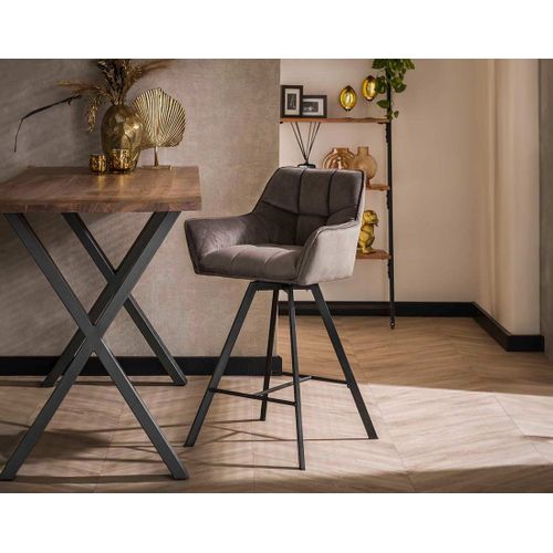 Hatti - Lot De 2 Tabourets De Bar Pivotants - En Velours Gris