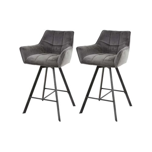 Hatti - Lot De 2 Tabourets De Bar Pivotants - En Velours Gris