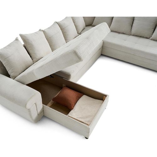 Canapé Panoramique 7 Places Henry En Velours Côtelé Beige