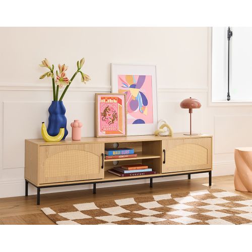 Nagato - Meuble TV - Cannage Et Effet Bois - 2 Portes Et 2 Niches -180 Cm