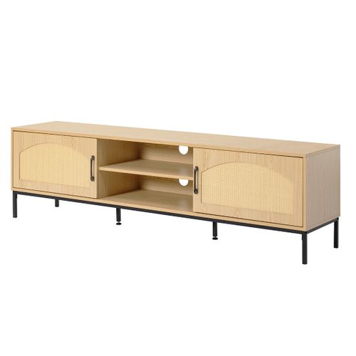 Nagato - Meuble TV - Cannage Et Effet Bois - 2 Portes Et 2 Niches -180 Cm