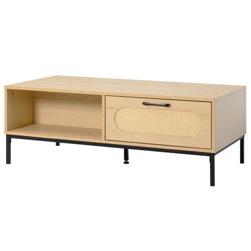 Nagato - Table Basse - Cannage Et Effet Bois - 1 Tiroir Et 1 Niche - 110 Cm