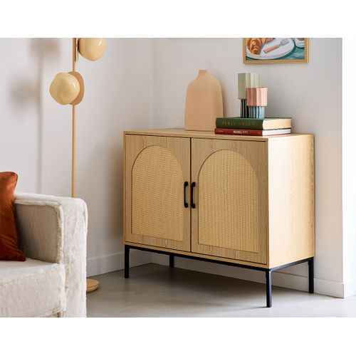 Nagato - Buffet Bas - Cannage Et Effet Bois - 2 Portes - 100 Cm