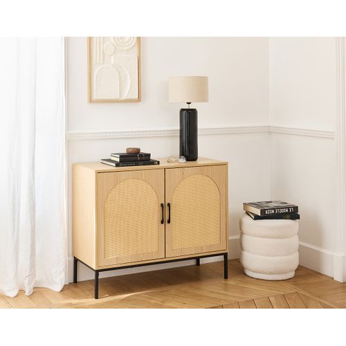 Nagato - Buffet Bas - Cannage Et Effet Bois - 2 Portes - 100 Cm