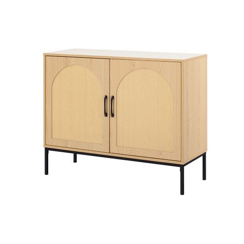 Nagato - Buffet Bas - Cannage Et Effet Bois - 2 Portes - 100 Cm