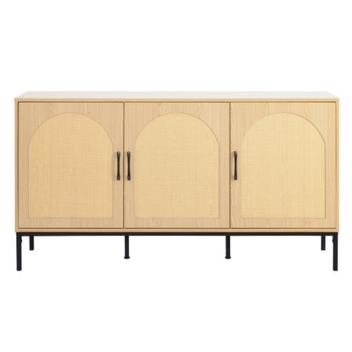 Nagato - Buffet Bas - Cannage Et Effet Bois - 3 Portes - 150 Cm