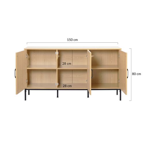 Nagato - Buffet Bas - Cannage Et Effet Bois - 3 Portes - 150 Cm