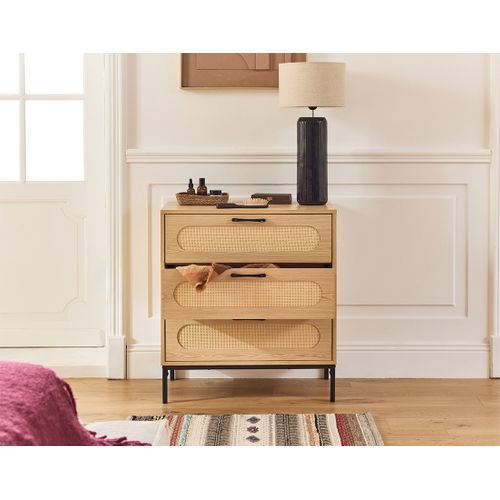 Nagato - Commode - Cannage Et Effet Bois - 70 Cm