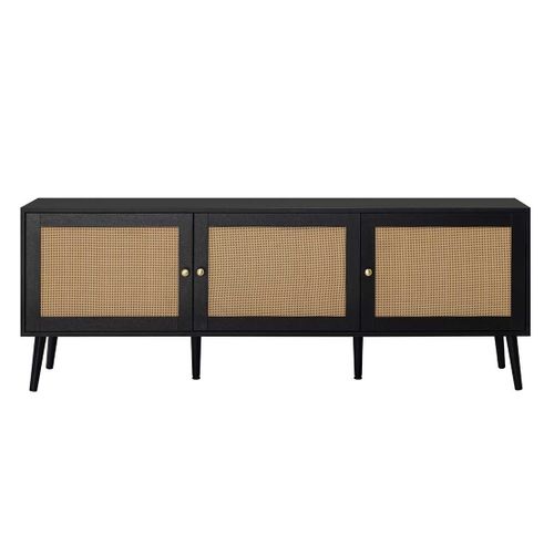 Goto - Meuble TV - Noir Et Cannage - 3 Portes - 167 Cm