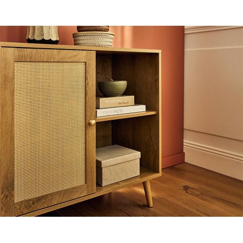 Goto - Buffet Haut - Effet Bois Et Cannage - 2 Niches Et 1 Porte - 80 Cm