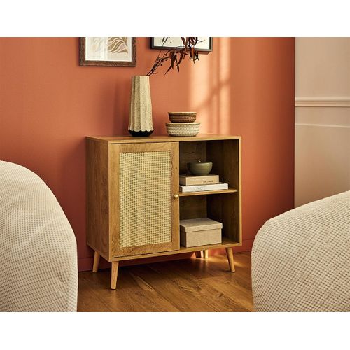 Goto - Buffet Haut - Effet Bois Et Cannage - 2 Niches Et 1 Porte - 80 Cm