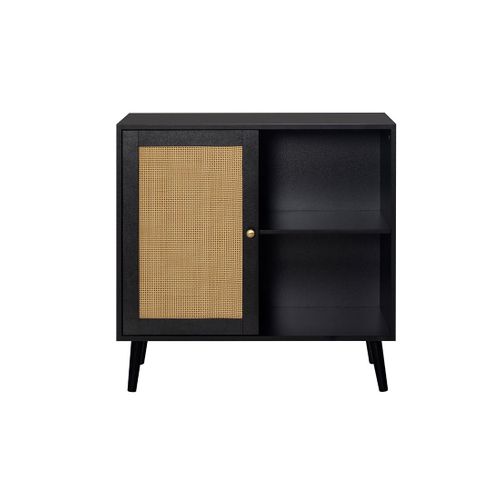Goto - Buffet Haut - Noir Et Cannage - 2 Niches Et 1 Porte - 80 Cm