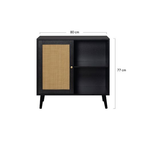 Goto - Buffet Haut - Noir Et Cannage - 2 Niches Et 1 Porte - 80 Cm