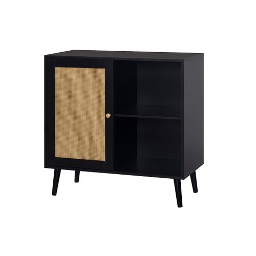 Goto - Buffet Haut - Noir Et Cannage - 2 Niches Et 1 Porte - 80 Cm