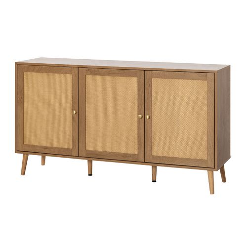 Goto - Buffet Bas - Effet Bois Et Cannage - 3 Portes - 140 Cm