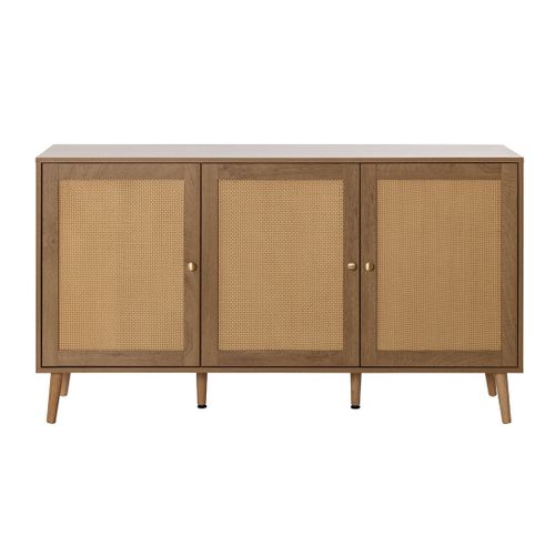 Goto - Buffet Bas - Effet Bois Et Cannage - 3 Portes - 140 Cm